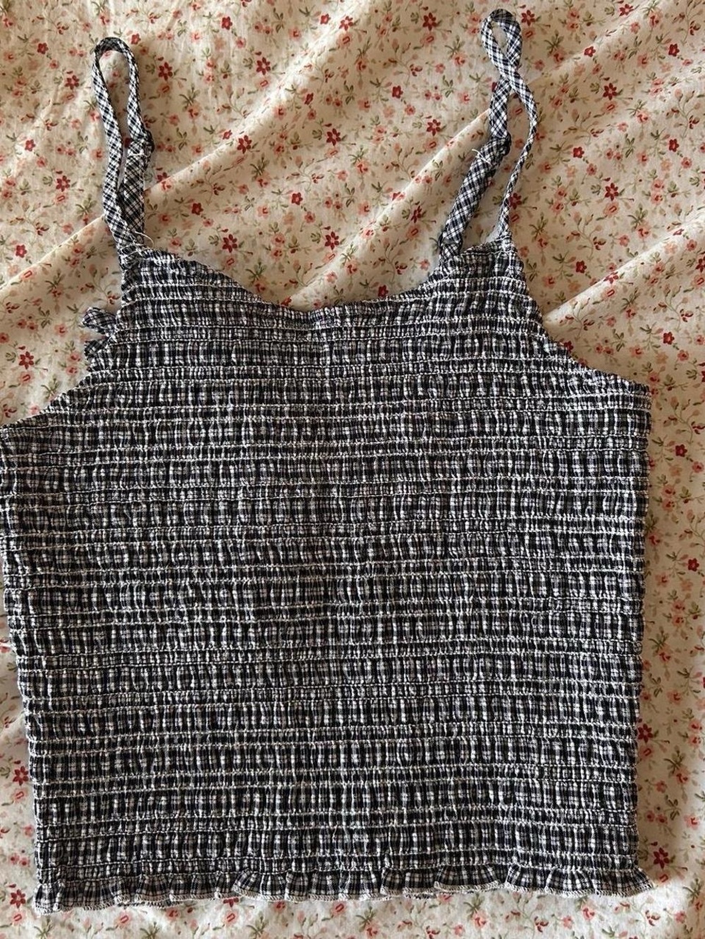 Brandy Melville Black and White Smocked Gingham Cami